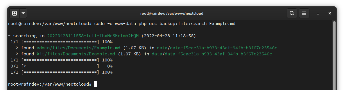 finding file in backup