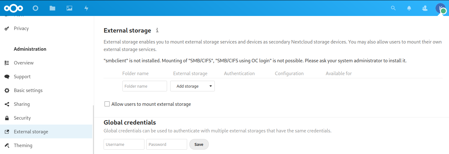 External storage support empty